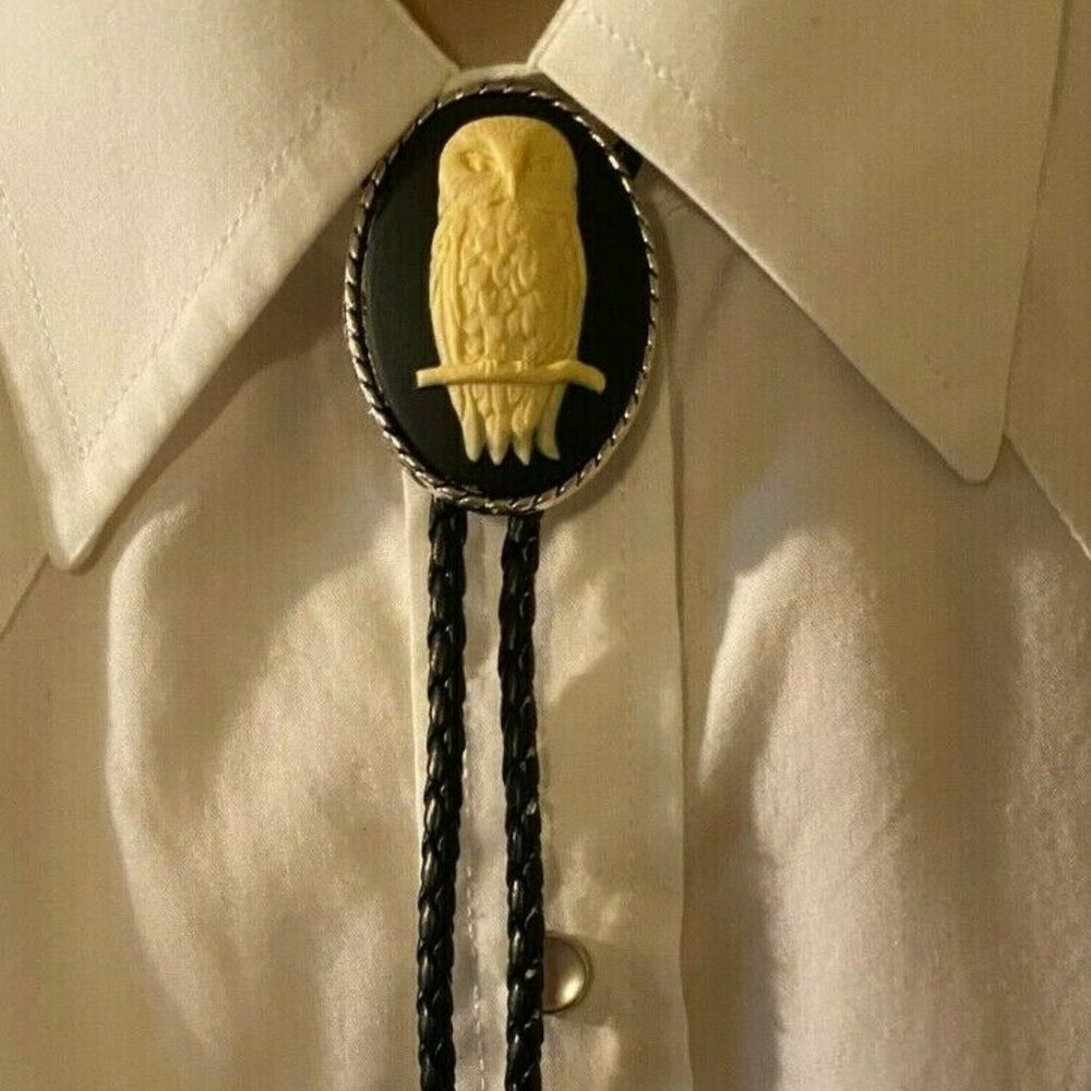 Gothic Owl Mens Cameo Silver Pendant Lariat bolo